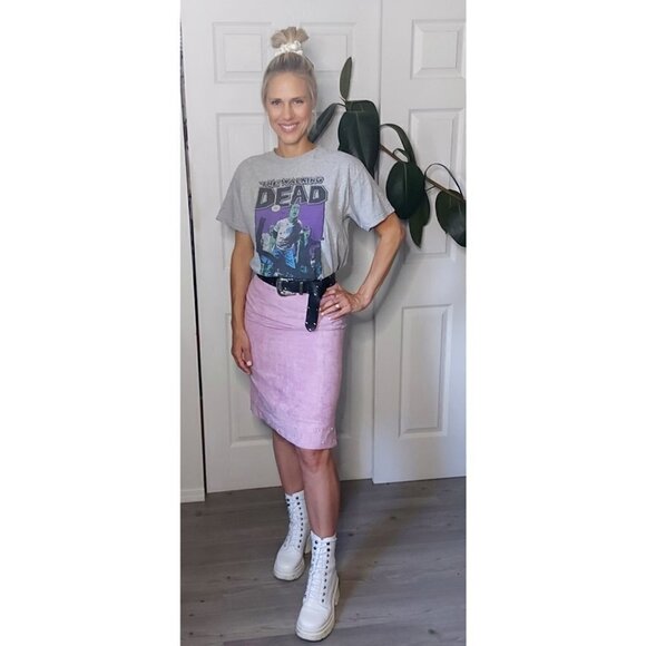 𝅺LILAC Faux Suede & Pearls Midi Skirt - Picture 4 of 12